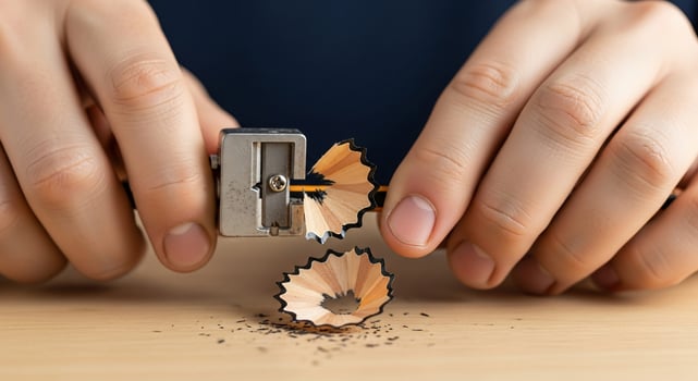 A person holding a pencil with a broken piece of it photo