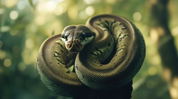 A snake with its head up on a branch photo