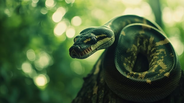 A snake is sitting on a tree branch photo