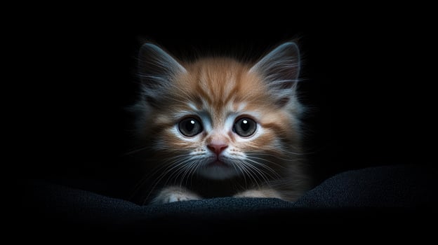 A kitten is sitting in the dark photo
