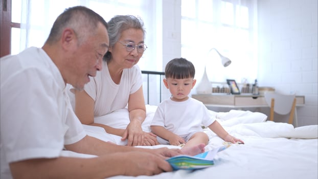 Before putting the kids to bed, grandparents, and kid unwind and play,322 photo