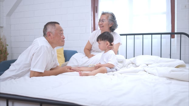 Before putting the kids to bed, grandparents, and kid unwind and play,309 photo