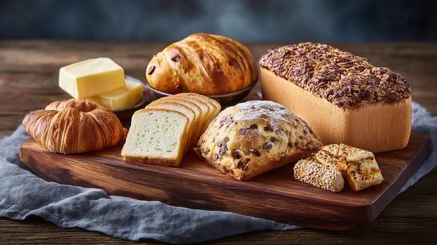 Baked pastries displayed on rustic background image photo
