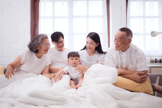 Before putting the kids to bed, parents, grandparents, and kid unwind and play in the bedroom,177 photo