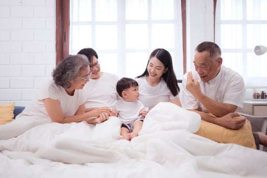 Before putting the kids to bed, parents, grandparents, and kid unwind and play in the bedroom,173 photo