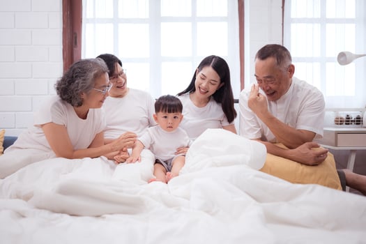 Before putting the kids to bed, parents, grandparents, and kid unwind and play in the bedroom,171 photo