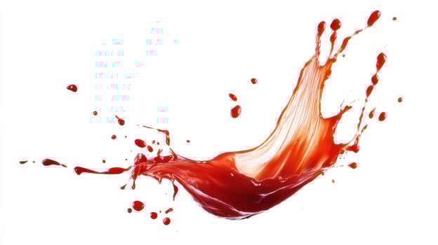 A vibrant red liquid splashes outward against a stark white background photo