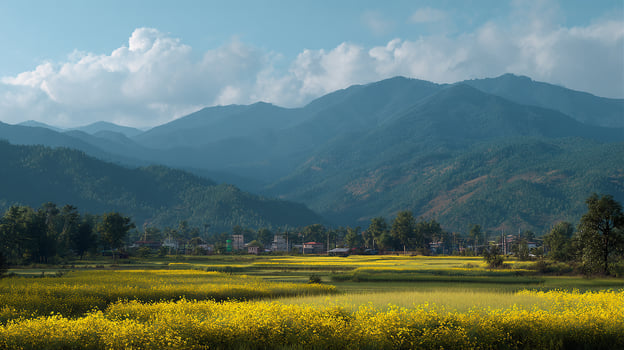 Summer valley scenery with vivid colors and details photo