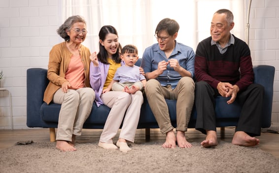 Happy multi-generational Asian family enjoying quality time together at home,45 photo