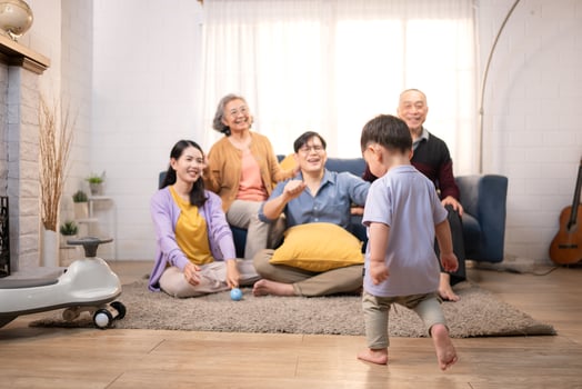 Happy multi-generational Asian family enjoying quality time together at home,34 photo
