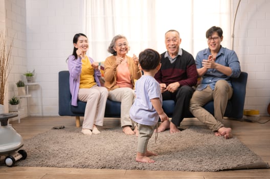 Happy multi-generational Asian family enjoying quality time together at home,27 photo