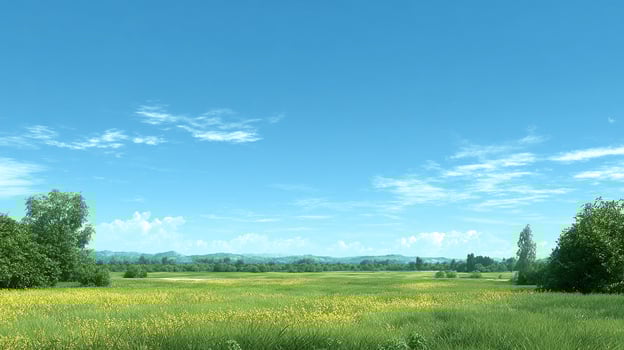 Photorealistic summer valley countryside under bright daylight photo