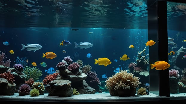 An aquarium with many different types of fish photo