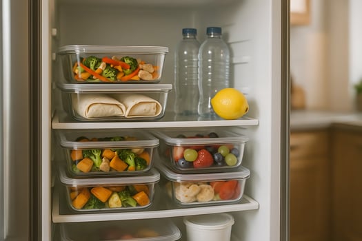 A refrigerator with food in it photo