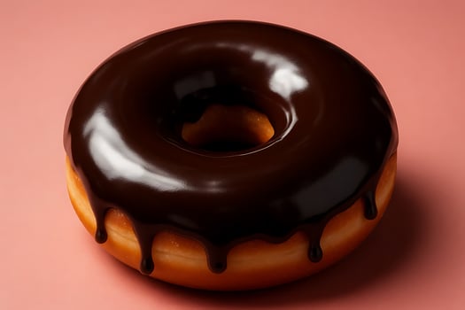 A chocolate glazed donut on a pink background photo