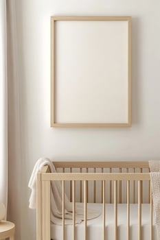 Cozy nursery room showcases bohemian decor with natural wood elements, light fabrics, and a serene atmosphere ideal for children photo