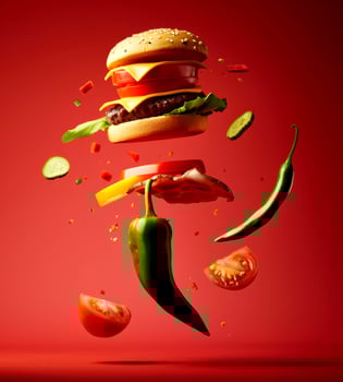 A vibrant green hot pepper is creatively featured alongside fresh vegetables, illustrating an eye-catching culinary concept with vivid colors photo