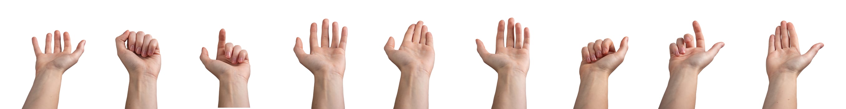 Hand gesture reaching forward with index finger pointing, inviting attention. Woman s open palm and photo