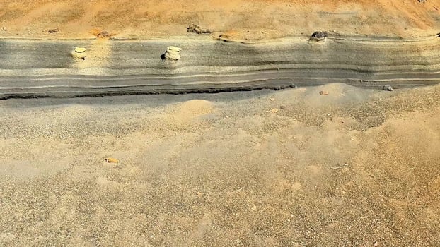 Explore an abstract view of layered earth with distinct colors and textures in this stunning landscape. photo