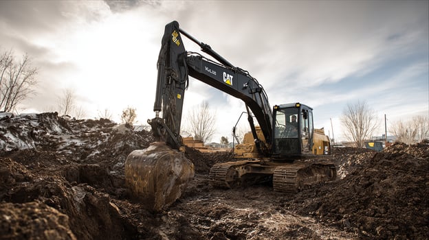 Natural lighting enhances heavy excavator details photo