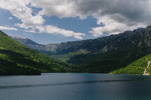 Amazing view of Piva Lake and beautiful canyon and mountains on a summer day. photo