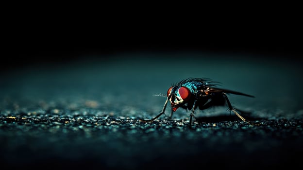 A fly with red eyes sitting on the ground photo