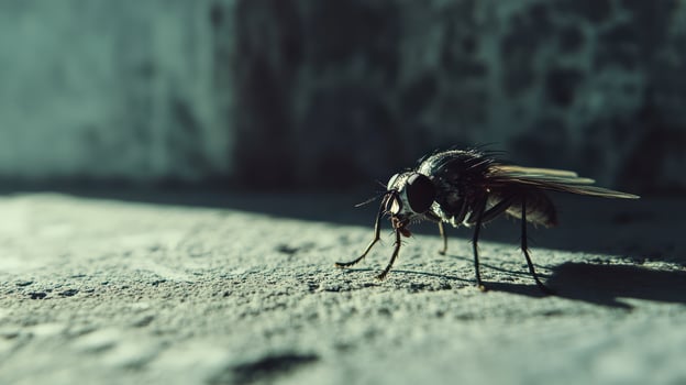 A fly on the ground with its wings spread photo