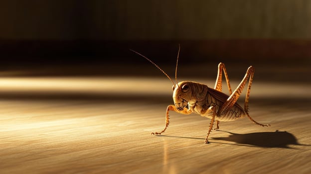 A grasshopper on a wooden floor photo