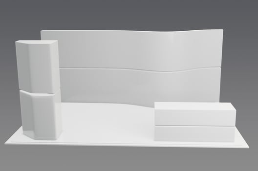 A white display stand with a white wall and a white table photo