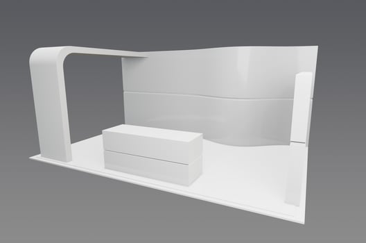 A white display stand with a table and chair photo
