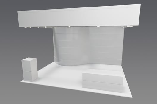 3d model of a white booth with a white wall photo