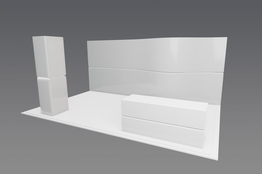 3d model of a white wall with a desk and a chair photo
