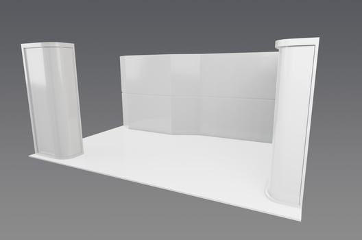 3d model of a white display booth with two columns photo