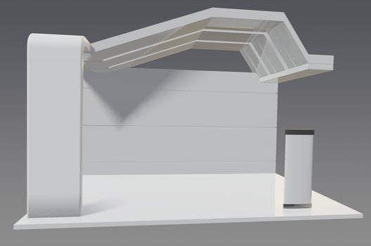 A 3d model of a white building with a door photo
