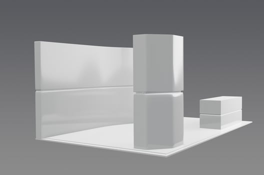 A white display stand with two white pillars photo