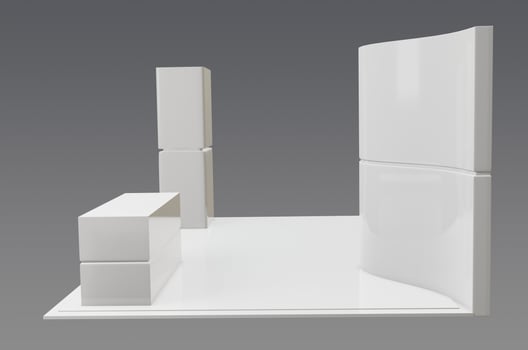 A white display stand with a white cabinet photo