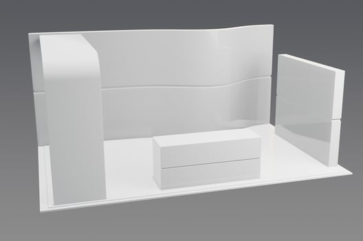A white display case with a white desk and chair photo