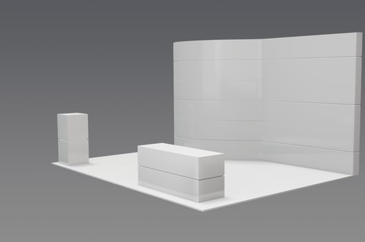 White blank creative exhibition stand design booth template 3d illustration for mock ups photo