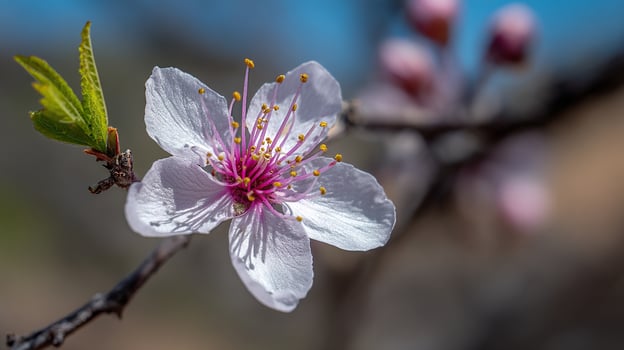 Sunlit background and greens in vivid flower photo of tree flower