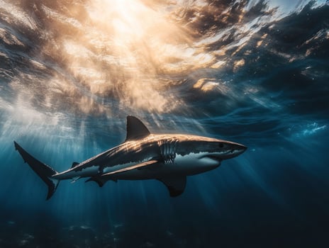 Great white shark in the ocean photo