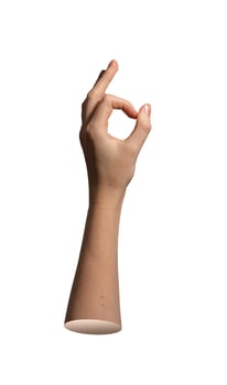 Finger showing like sign with thumb, index, and forefinger raised in agreement and approval gesture. photo