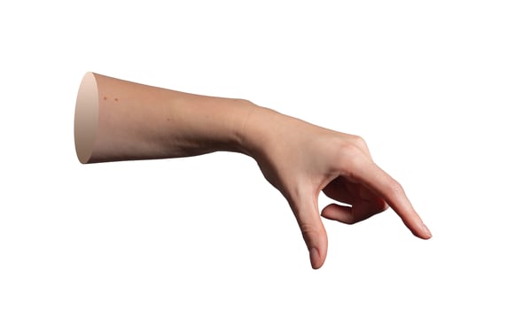 Hand holding gesture with thumb and forefinger pinching invisible large object. Female hand showing photo