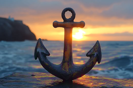 Nautical Anchor at Sunset by the Sea for Marine-Themed Decor and Posters photo
