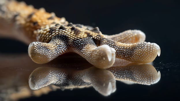 A close-up of a gecko's foot showcasing its unique adhesion and details under studio lights. photo