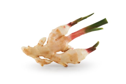 Fresh ginger rhizome with sliced isolated on white background with clipping path, young ginger.. photo