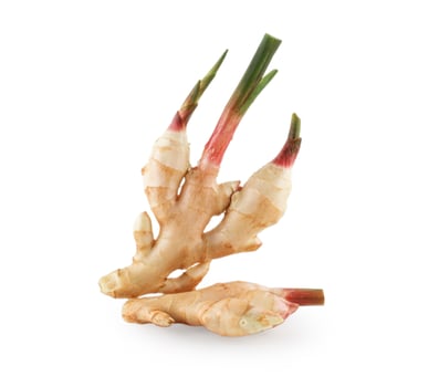 Fresh ginger rhizome with sliced isolated on white background with clipping path, young ginger, photo