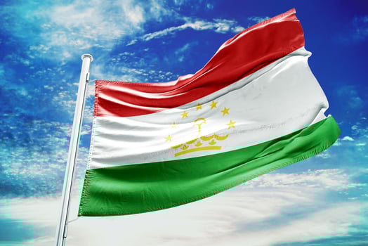 The flag of tajikistan is flying high in the sky photo