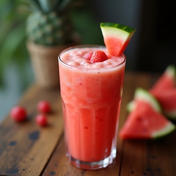 Refreshing Watermelon Smoothie with Raspberry Garnishes photo