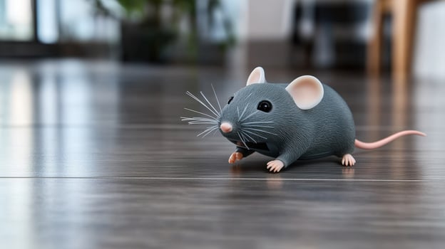 A toy mouse on the floor in a room photo