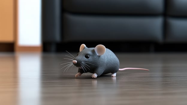A small mouse is standing on the floor photo